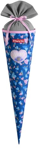 Step by Step Schultüte „Seashell Pearl“, blau-rosa, passend zum Schulranzen, aus recycelten PET-Flaschen, Verschluss aus Stoff, 5 l Füllvolumen, 70 cm Höhe