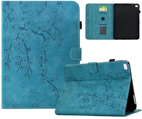 Coque pour iPad 6ème Génération 2018 / iPad 5ème Génération 2017 9.7 Pouces, Fleurs de Cerisier Rétro Case Étui Housse de Protection avec Support, Anti-Chocs, Fin - Bleu Clair