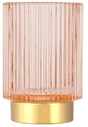 DASITON Makeup Brush Holder Organiser, Crystal Cosmetic Make Up Brush Holder, Glass Makeup Brushes Storage Organiser, Vintage Make Up Cup Pen Pencil Holder Striped Vase (Pink L)