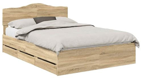 vidaXL Bettrahmen Sonoma-Eiche 140 x 190 cm Ingenieurs Holz | Moderner Stil mit klaren Linien, Inklusive versteckter Schubladen für diskrete Aufbewahrung, Holzwerkstoff für stabilen Halt