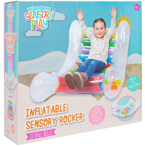 HMIR Inflatable Sensory Rocker Chair for Kids – Transparent Calming Seat with 20 Ball Bells, Jingle Sound Sensory Inflatable Rocker for Relaxation, Play & Autism Sensory Fun