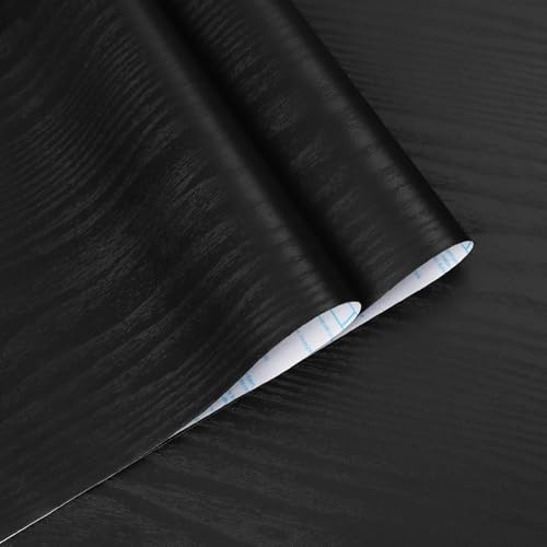 Fiula Wood Effect Peel and Stick Wallpaper, Black Self Adhesive Vinyl Wrap 40 x 300cm, Removable Decorative Contact Paper for Furniture, Kitchen & Wall Covering