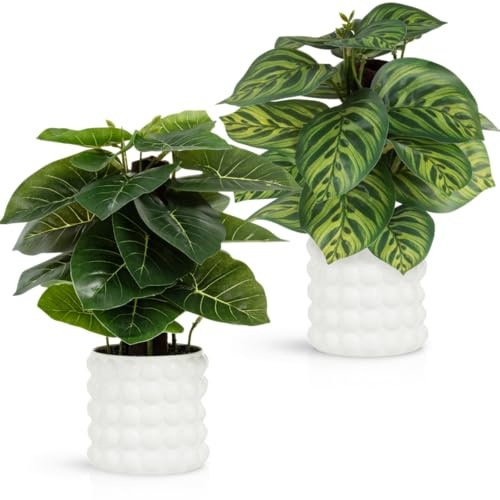 PASCH® 2er Set künstliche Hängepflanzen: künstliche Pflanzen wie echt | Kunstpflanzen hängend | Kunstpflanze hängend im Topf | Hängepflanze künstlich mit Topf (Philodendron Set, 26cm)