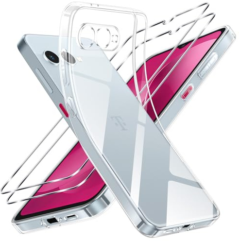 Vauki Klar Hülle für Telekom T Phone 3, 1 Handyhülle mit 2 Stück Panzer Schutz Glas, Weiche TPU Transparent Silikon Case, Militärischer Schutz Stoßfest Schutzhülle Dünn Durchsichtige Cover