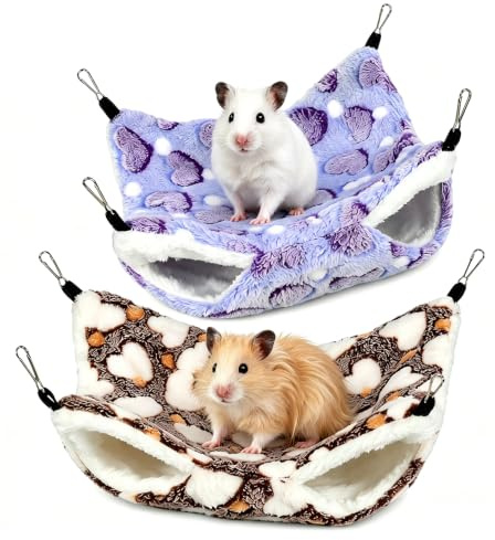 Oavie Double Layer Pet Hammock, Soft Plush Hanging Bed, 2 Pack | Cozy warm material, Secure cage attachment, Washable design, Space-saving bunkbed, Perfect for small pets