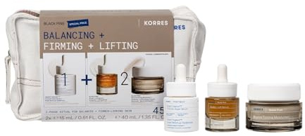 KORRES BLACK PINE Anti-Aging Pflege – Expert Trio Set, ab 45, Vorteilsset mit Creme 40ml, Serum 15ml & SMART YOGHURT™ Serum 15ml für straffere Haut, reduzierte Falten und ein glattes Hautbild