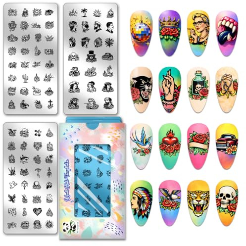 PH PandaHall 3 piastre per stamping unghie vintage, fiori di cactus, piante di cactus, modelli per nail art con ritratto di unghie, stencil in acciaio inox, per donne, stampa fai da te, manicure