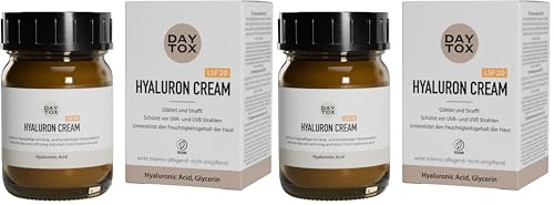 Gesichtscreme mit LSF 20 & Hyaluron Säure – Vegan, ohne Silikone, Made in Germany, DAYTOX – Hyaluron Cream – 50 ml (Packung mit 2)
