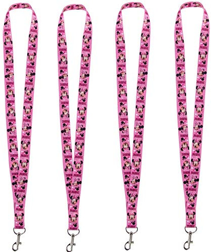 Disney Lot de 4 cordons porte-clés avec fermoir mousqueton pour carte d'identité, cadeau de Noël et de vacances, Minnie Mouse, taille unique