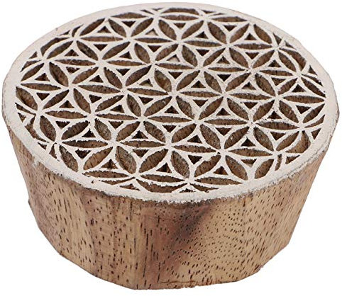GURU SHOP Indischer Textilstempel, Holz Stoffdruckstempel, Blaudruck Stempel, Druck Modell - Ø 6 cm Blume des Lebens 1, Braun, Indische Holzstempel