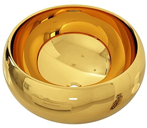 vidaXL Waschbecken Aufsatzwaschbecken Waschtisch Waschplatz Handwaschbecken Waschschale Aufsatzbecken Becken Badezimmer 40x15cm Keramik Golden