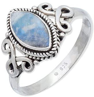 mantraroma Ring Silber 925 Damen Regenbogen Mondstein Edelstein weiß ausgefallen verspielt