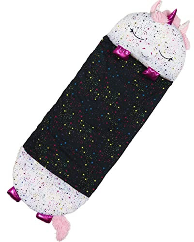 Happy Nappers Kissen und Schlafsack, bequem, gemütlich, kompakt, superweich, warm, für alle Jahreszeiten, Schlafsack mit Kissen, Größe M, 137,2 x 50,8 cm, weißes Einhorn