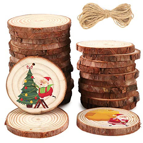VGOODALL Holzscheiben, 36 STK. Holzscheiben zum Basteln 7-8 cm mit Loch Unvollendete Holzkreise für DIY Handwerk Holz-Scheiben Hochzeit Mittelstücke