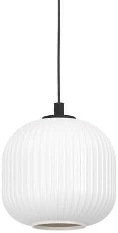 EGLO Hängelampe Mantunalle, Pendelleuchte Esstisch, Hängeleuchte aus Metall in schwarz und Glas in weiß, Esszimmerlampe hängend, E27 Fassung, Ø 20 cm