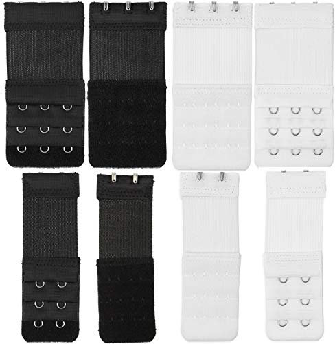 Bequeme BH Verlängerung, 4 Pack, Schwarz, Weiss, Größe L, 3 x 3 Haken Reihe, für alle BH Modelle, weiches und elastisches Material, Büsten Verschluss Erweiterung, Bra Extender, BH mit Komfort tragen