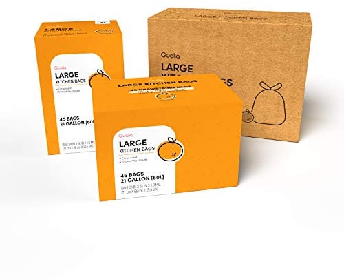 QUALIAZERO QUALIA Müllbeutel mit Zitrusduft, 80 Liter, mit Kordelzugverschluss, strapazierfähig (Citrus, 90 Beutel), weiß, (L10001C)