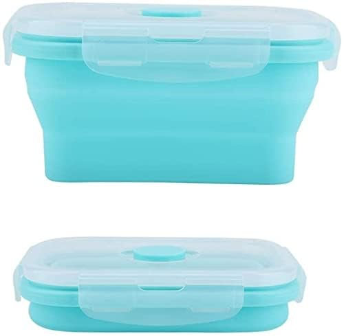 Envases de comida plegables, fiambrera de los envases del almuerzo del silicón para los niños y los adultos(800ML-AZUL)