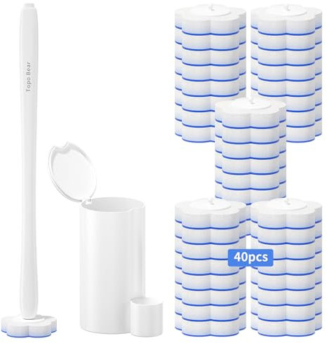 Topo Bear Disposable Toilet Brush Holder Set with 40 Toilet Wand Refills