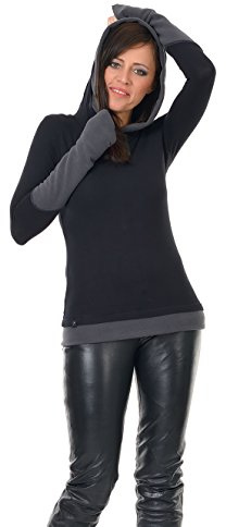 3Elfen Damen Kapuzenshirt mit farblich abgesetzten Fleece Stulpen - fair produziert in Berlin