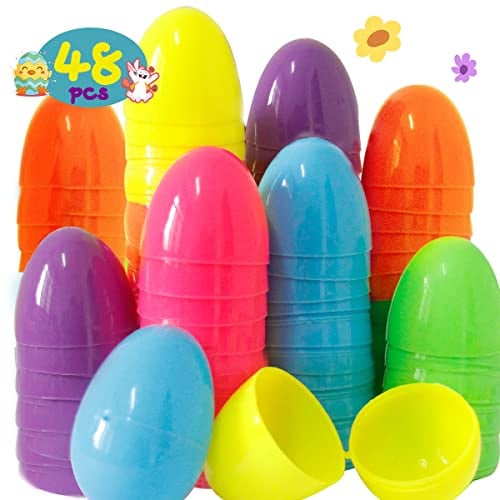 Fancy Daily 48 Pcs Plastic Eggs to Fill Easter Empty Colorful Bright Fillable Eggs with 6 Colours for Egg Hunt,Easter Party,Suprise Egg and Party Favor