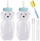 Honey Bear Lot de 2 gobelets en paille avec 4 pailles flexibles et outils de nettoyage, 236,8 g pour entraînement de la parole et de l'alimentation, qualité alimentaire et sans BPA