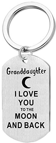 Homxi Schlüsselanhänger Edelstahl Herren Damen,Dog Tag mit Gravur Granddaughter I Love You to The Moon and Back Schlüsselanhänger Ring Silber
