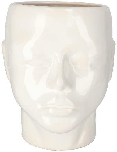 KOTARBAU® Vaso da fiori in ceramica, diametro 15 x 13 cm, per fiori, piante, a forma di testa, colore: bianco