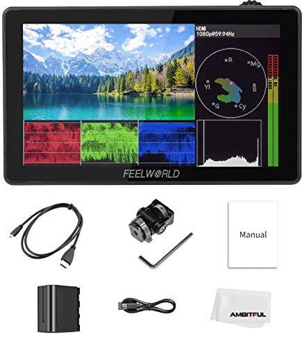 FEELWORLD LUT5 5.5Inch Touch Screen Ultra High Bright 3000nit DSLR Camera Field Monitor 1920X1080 IPS Panel 4K HDMI Input Output with F970 External Power