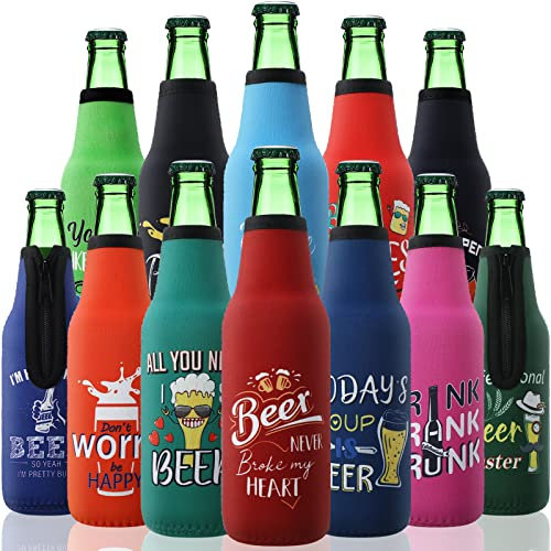 Summer Beer Bottle Insulator Sleeve with Zipper Neoprene Insulated Bottle Jackets Keep Warm and Cold Beer Sleeves with Stitched Fabric Edges for Party