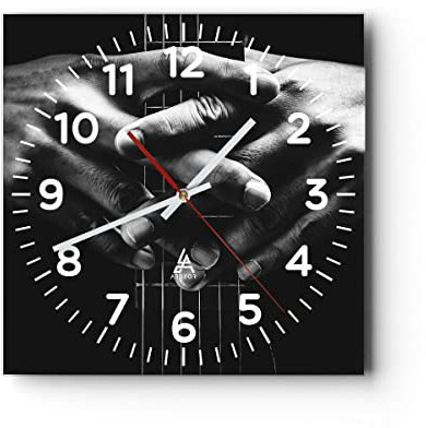 Modern Wanduhr Gitarre Musiker Musik 40x40cm Quadrat Groß Wand Uhr Glas Analog Zimmeruhren Küche Büro Wohnzimmer Glasuhr Wall Clock Dekoration Design Wanddekoration Küchenuhr C4AC40x40-4960