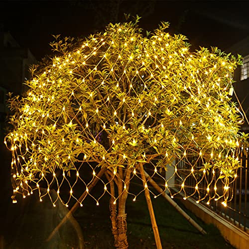Ikodm LED Lichternetz 2x2m 204LEDs Lichterkette Lichterkettennetz 8Modi Lichtervorhang mit Stecker für Innen und Außen Dekoration, Warmweiß