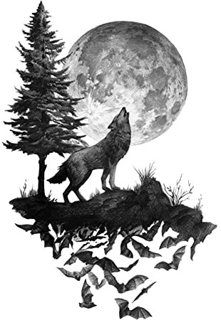 BEAUTYBIGBANG Wandtattoo Wolf Mond Wandsticker Vollmond Wandaufkleber Kinderzimmer Wohnzimmer Schlafzimmer Entfernbarer Wandaufkleber Wanddekoration für Wohnzimmer Schlafzimmer