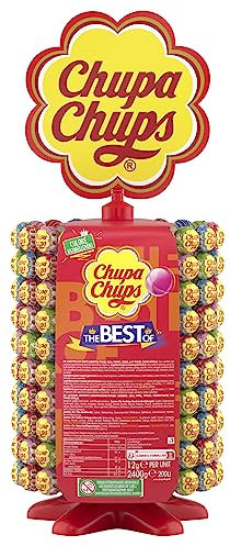 Chupa Chups - Roue de 200 Sucettes à la Pulpe de Fruit, Cola et Milky - Présentoir Original Collector des Boulangeries