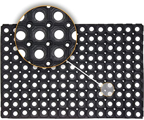 HOUSEGADS Rubber Hollow Mat Outdoor Anti Fatigue None Slip Drainage Black Door Mat Light Weight Washable Large Ramp Mat Entrance Thick Children Playground Garden Floor Matting (80 X 120 CM)