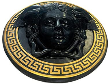 Wandrelief Wandbild Medusa Kopf Mäander Marmoriert Antik Stil 50.cm Handbemalt Retro Vintage Griechischer Kopf zum Aufhängen