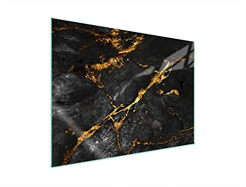 DarHaus Herdabdeckplatte 70x52 cm Einteilig Glas für Elektroherd und Induktion Herdschutz Spritzschutz Glasplatte Deko Schneidebrett Marmor Golden