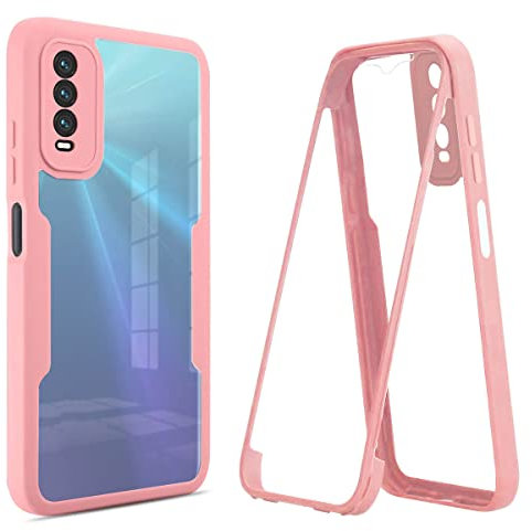 WBWONE Hülle für Oppo A53s / A53 mit Eingebaute Displayschutz, PC Transparente Back Cover, 360 Grad Stoßfest Schutzhülle TPU Robust Handyhülle. Rosa