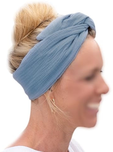 Papierdrachen Musselin Haarband für Damen zum Selbstbinden - Knotenband - Stirnband - Haar Accessoires - Herbst und Sommer - blau - für Frauen