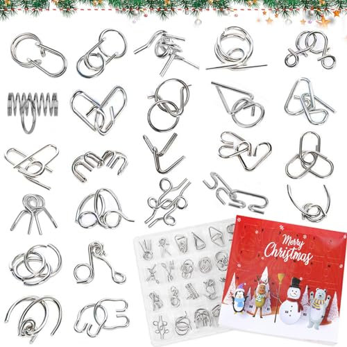 Adventskalender 2025, Adventskalender Puzzle 24 Stück, Weihnachts Metall Knobelspiele, Countdown Kalender, Geschicklichkeitsspiel, Puzzle Weihnachtskalender für Erwachsene