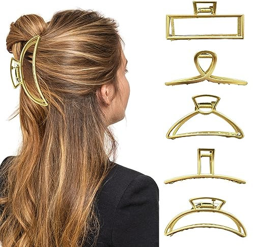 Clippi 5 Stück Große Haarklammer Gold Metall | Rutschfeste Haarspangen für Damen Mädchen | Haarschmuck Starker Halt | Jaw Clips für Dickes Haar Dünnes Haar