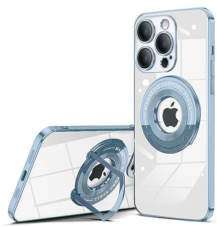 QLTYPRI Magnetic Clear Case for iPhone 15 Pro Max Case Compatible with MagSafe, Invisible Ring Holder Stand, Camera Lens Full Protection, Slim Shockproof Phone Case Cover for iPhone 15 Pro Max – Blue