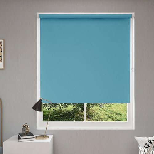 Ohne Bohren Duo Rollos 110 x 140 cm Tag-Nacht-Rollo ohne Bohren, Springrollo Tageslichtrollo Rollo, Seitenzugrollo Verdunkelung für Fenster, für Alle Fenster ohne Bohren, Himmelblau