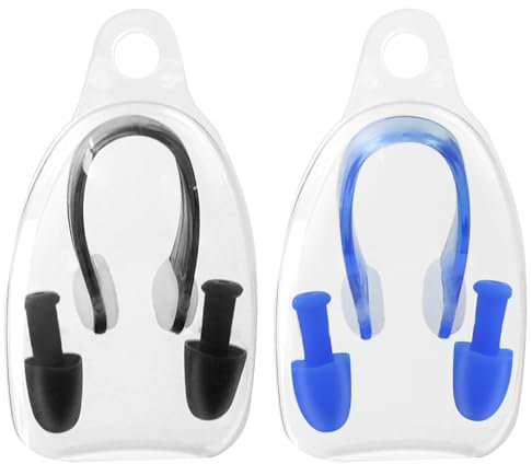 Simsky 2 Paia di Tappanaso per Piscina con Tappi per Orecchie, Clip per Naso da Nuoto per Adulti Bambini Unisex, Tappanaso in Morbido Silicone con Scatola, Riutilizzabile Nose Clip,per Sport in Acqua