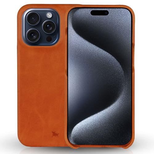 BULLAZO Menor Classic – kompatibel mit iPhone 15 Pro Max magnetische Schutzhülle aus hochwertigem Leder 6,7“, Cognac