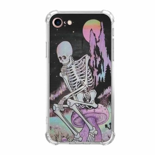 malegaon Gruselige Totenkopf-Mond-Hülle für iPhone 7/8/SE, Mond- und Totenkopf-Skelett-Muster, weiche TPU-Schutzhülle, kompatibel mit iPhone 7/8/SE