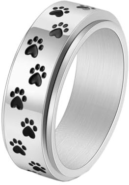 HIJONES Herren Punk Welpe Hund Pfote Drehbarer Ring aus Rostfreier Stahl Fidget Ringe Stressabbau Angst Geschenksilber Größe 65 (20.7)