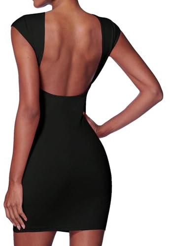 GORGLITTER Women's Backless Bodycon Sexy Dress Cap Sleeve Party Outgoing Pencil Mini Dresses Black S