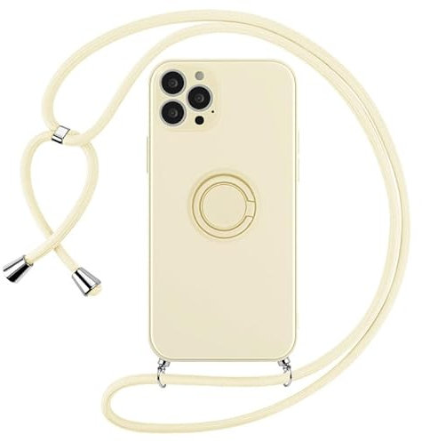 Foonary Handykette Handyhülle für Apple iPhone 13 Pro Max 6,7 Hülle mit Band Kette mit Ring Halter Ständer, Flüssiges Silikon Case Schutzhülle Kordel Schnur zum Umhängen für iPhone 13 Pro Max, Beige