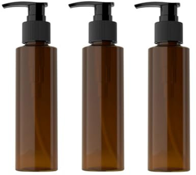 3PCS 100ml/3.4oz Empty Refillable Amber Frosted Plastic Lotion Pump Press Bottles Soap Dispensers Containers Jars with Black Pumps for Lotion Liquid Makeup Removel Oil Shampoo